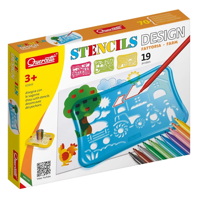 Quercetti Q2645 - Stencil Design Farm: Kit Creativo per Bambini