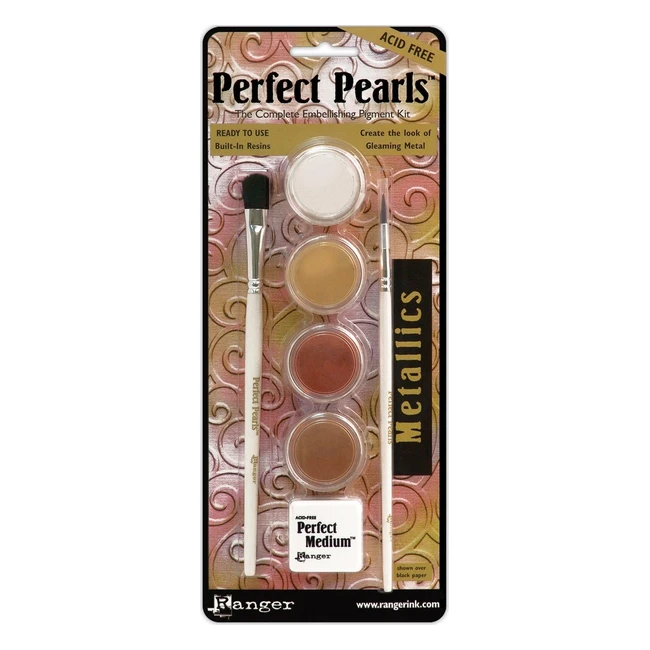 Kit Metallici Ranger con Tamponcino Perfect Medium 2 Pennelli e 4 Pigmenti in P