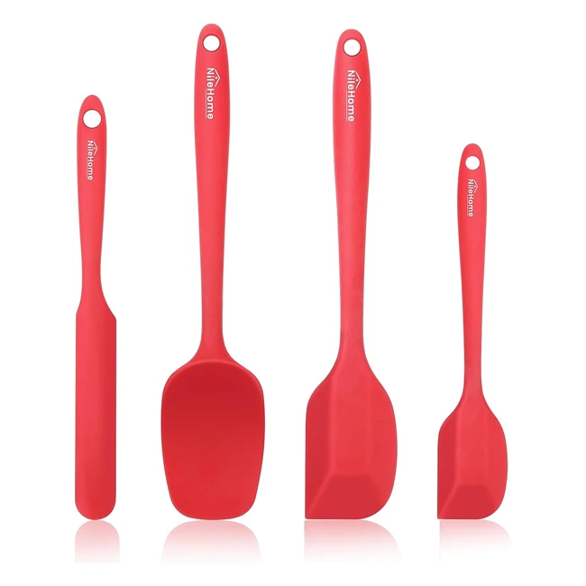 NileHome Silicone Spatula Set - High Heat-Resistant Premium BPA-Free - Nonstick Rubber - Cooking/Baking Utensil Set of 4 - Red