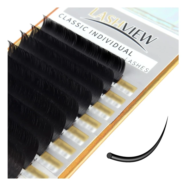 Lashview Eyelash Extensions - Premium Single Classic Lashes - D Curl - 14mm