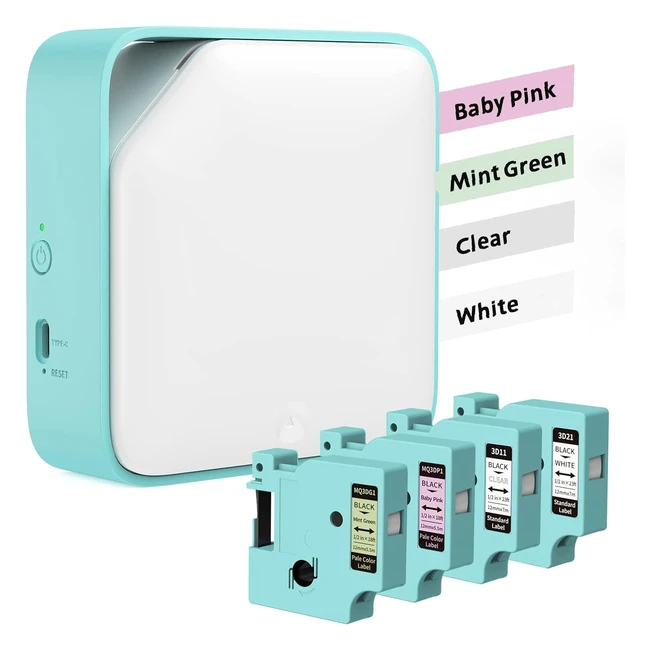 Vixic D1600 Bluetooth Label Maker - Thermal Printer for Home, School, and Office - iOS/Android Compatible - Rechargeable - White/Green