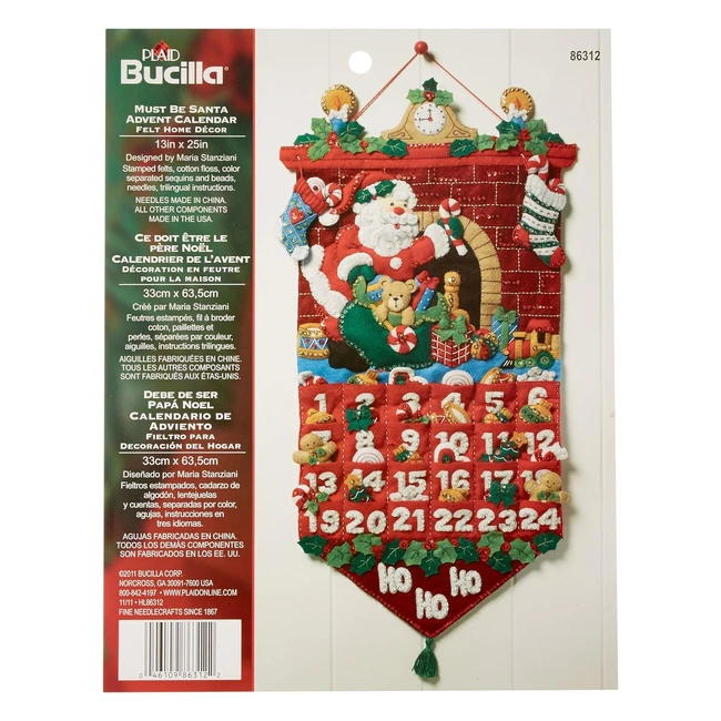 Calendrier de l'Avent en feutre Bucilla, kit d'appliqué avec paillettes et perles
