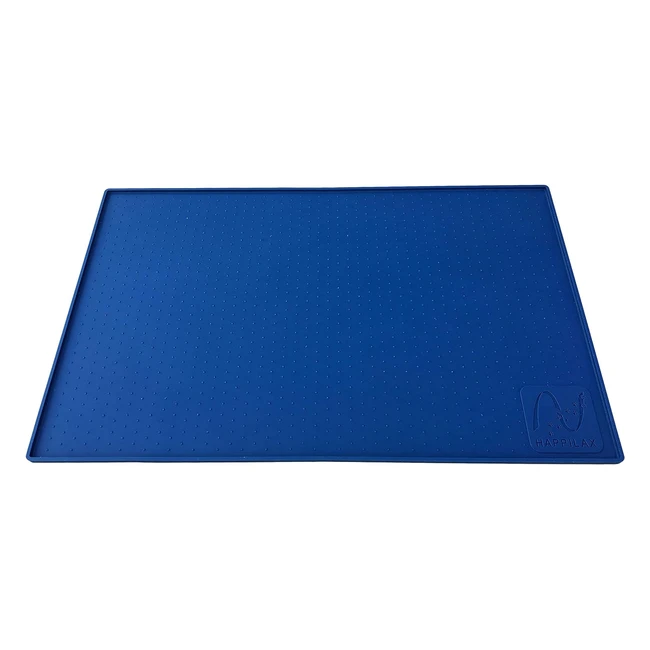 Tappetino Happilax in Silicone Premium per Ciotole di Cibo e Acqua - Blu 48x30 cm - Antiscivolo per Cani e Gatti