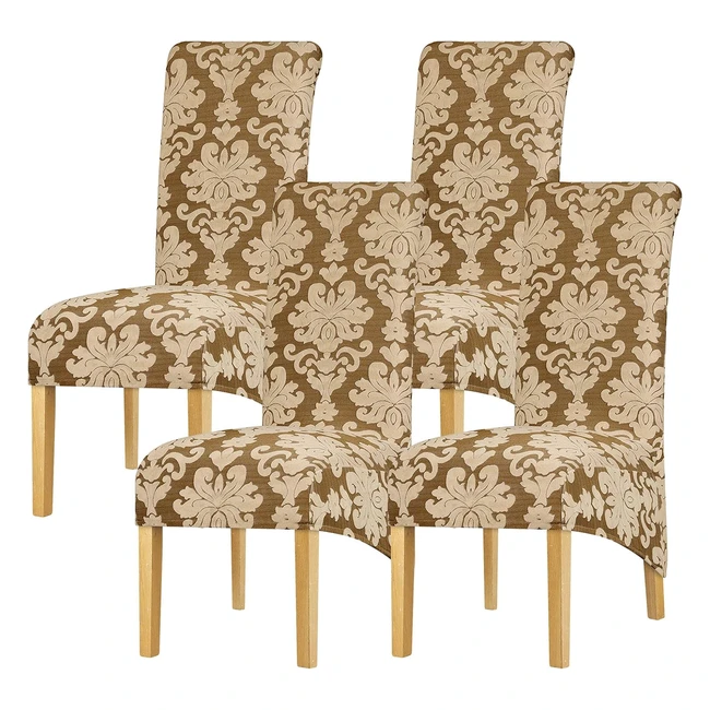 Leorate High Back Chair Covers - Set of 4 Stretch Jacquard Slipcovers Large Th