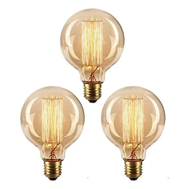 Vintage Edison Light Bulbs 40W E27 ES Dimmable - G80 Globe Bulb 3 Pack