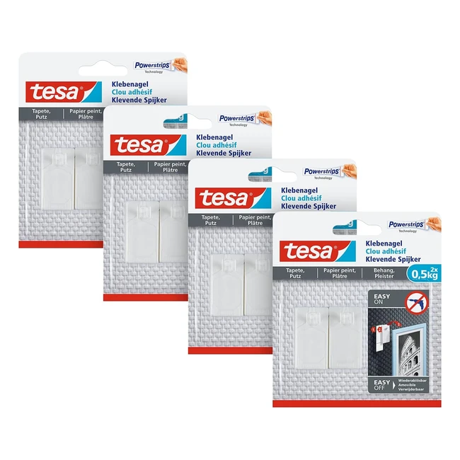 Tesa Unghie Adesive per Carta da Parati e Intonaco 05 kg - Confezione da 4 Pezzi