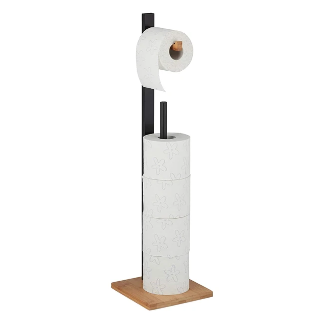 Relaxdays Freestanding Toilet Paper Holder - Bamboo - HWD 71x19x19cm - Black/Natural - Pack of 1