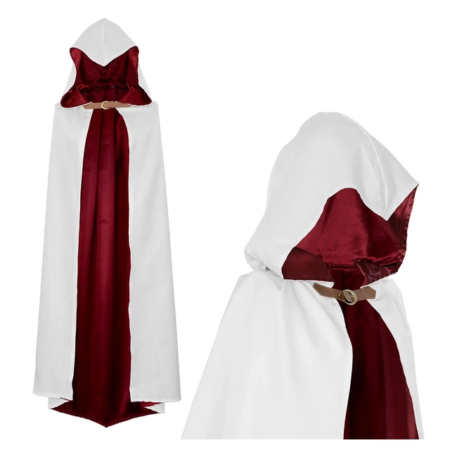 Capa Capucha Guerrero Asesino Disfraz Blanco/Rojo 130cm