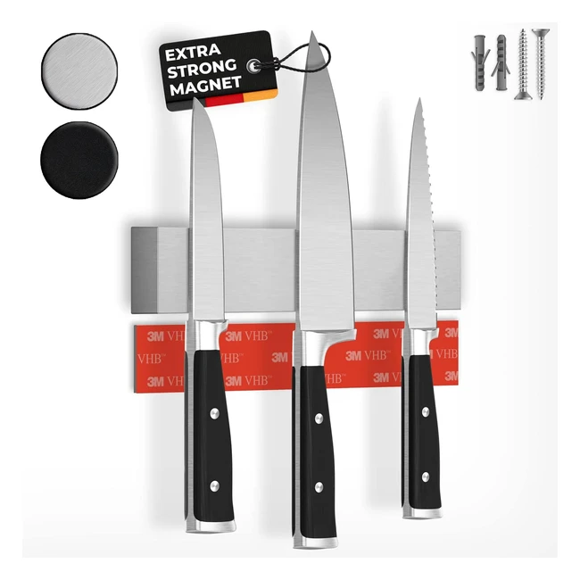 Cucino Magnetic Knife Holder - 25cm - Self Adhesive Strip - Strong Magnets - Stainless Steel