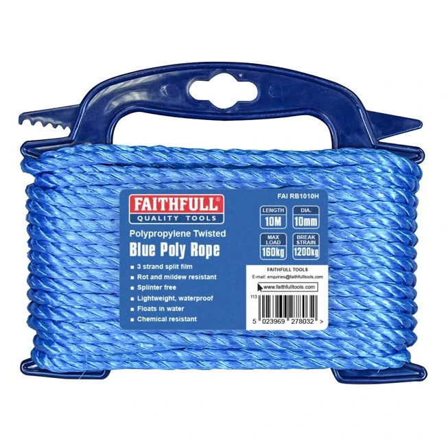 Faithfull FAIRB1010H Blue Twisted Poly Rope - 10mm Dia x 10m - 160kg Max Load