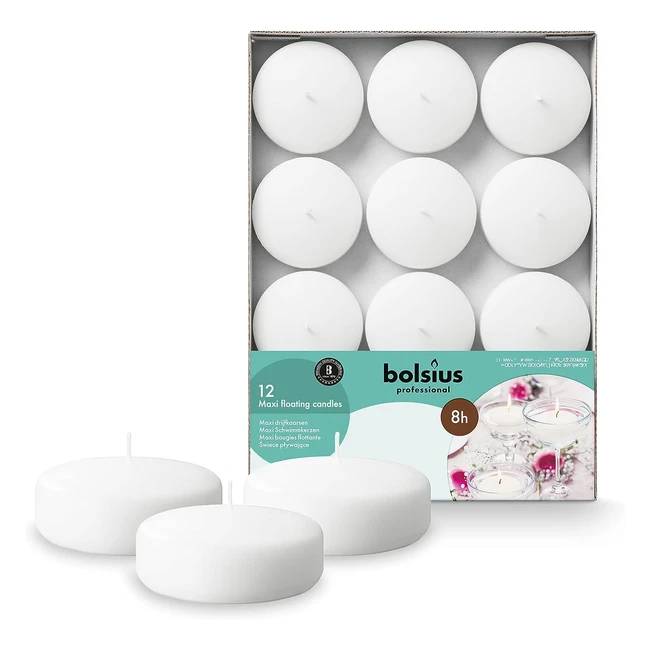 Candele Galleggianti Maxi Bianco Bolsius - 12 Pezzi, 76 cm - Combustione 8 Ore