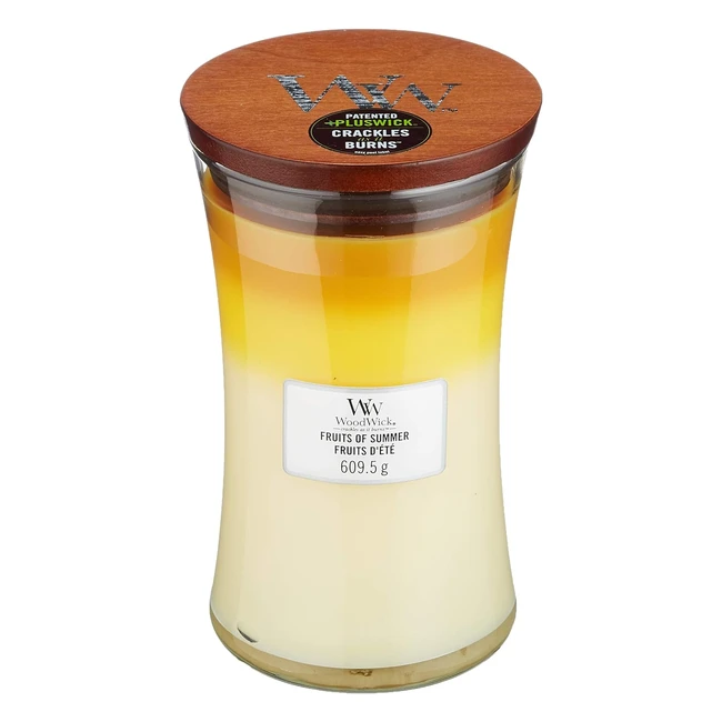 Woodwick Large Hourglass Trilogy Scented Candle - Fruits of Summer - Crackling Wick - Burn Time up to 130 Hours
