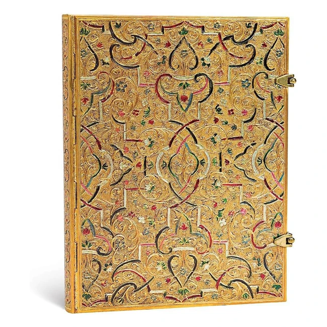 Cuaderno de tapa dura con forro dorado, 240 páginas, práctico bolsillo interior