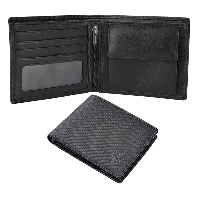 Portefeuille homme en cuir véritable avec blocage RFID/NFC - 8 porte-cartes - 2 compartiments à billets - Poche à monnaie - Boîte cadeau