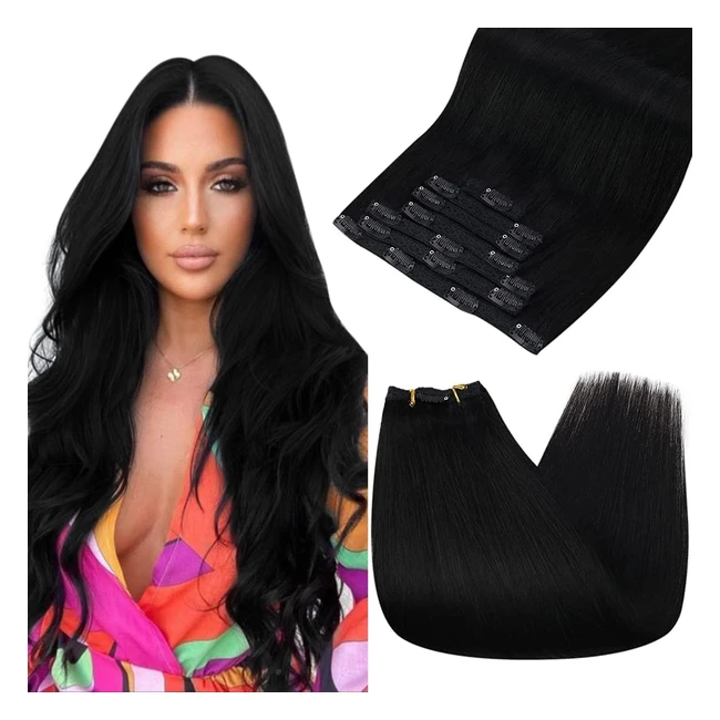 Extension Cheveux Clips 20 pouces Remy Hair Noir - 120g