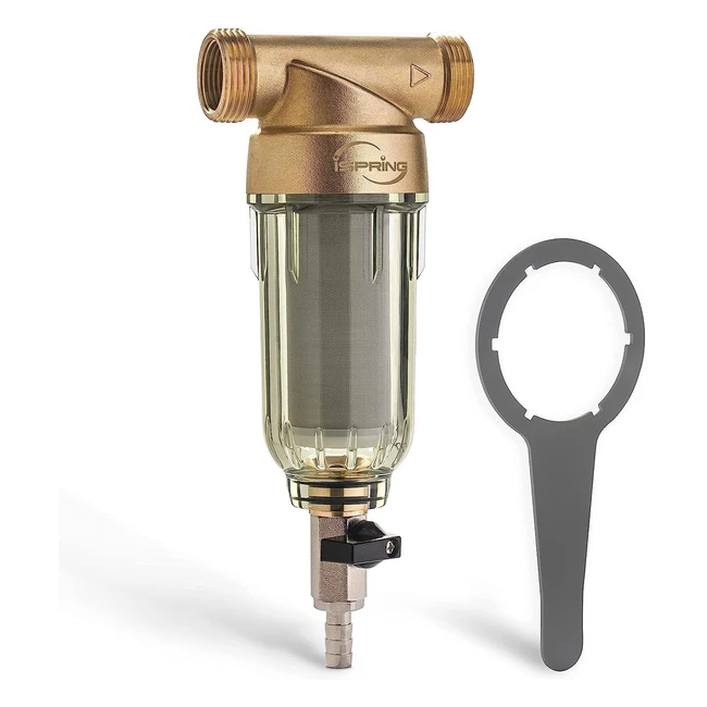 iSpring WSP100 Reusable Whole House Spin Down Sediment Water Filter - 100 Micron Prefilter - Brass