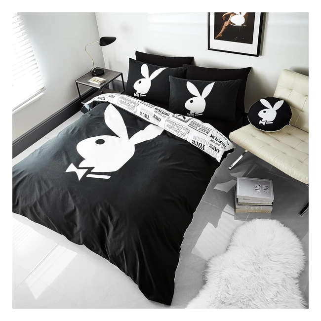 Playboy Classic Bunny Reversible Double Duvet Cover Set - Black/White