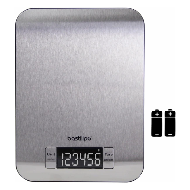 Báscula de Cocina Bastilipo SCA5KINOX - Acero Inoxidable - 5kg - Precisión 1g