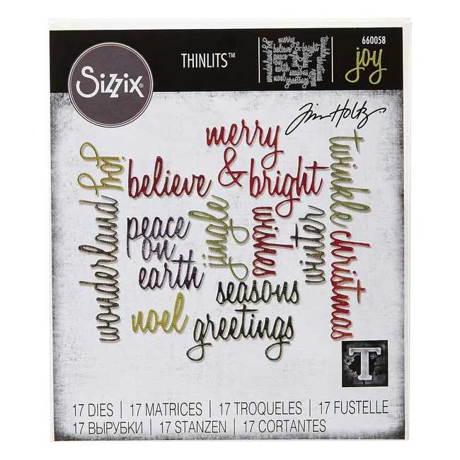 Sizzix Set Fustelle Thinlits Decorazioni Pendenti Multicolor Parole di Festa - Tim Holtz