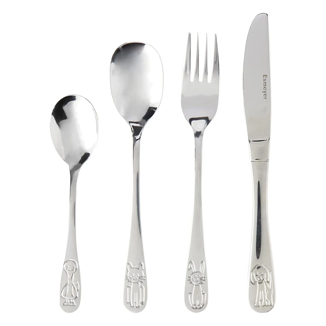 Juego de cubiertos plateado Esmeyer con cuchillo, cuchara, tenedor y cucharilla infantiles - Recomendado para niños a partir de 4 años