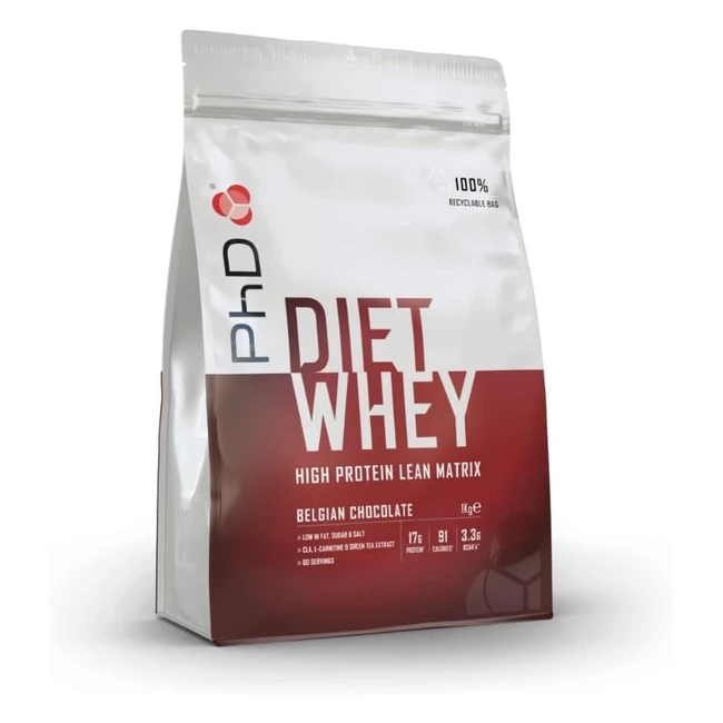 Proteine Whey PhD Nutrition - Aumento Massa Muscolare - Perdita di Peso - Gusto Cioccolato Belga - 1kg