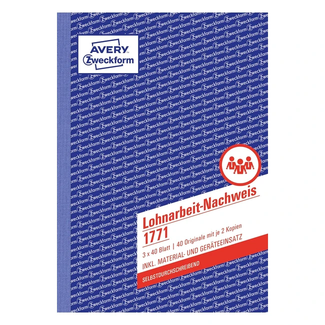Avery Zweckform 1771 - Lohnarbeitsnachweis DIN A5 SD - 3x 40 Blatt - Stundenzett