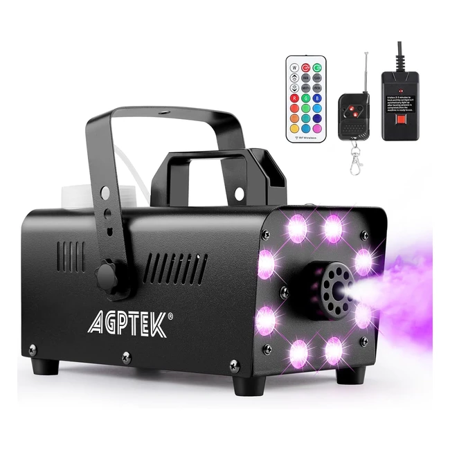 AGPTEK Nebelmaschine mit 13 farbigen LED-Lichtern und RGB-Effekt 500W und 2000CFM mit 2 kabelgebundenen und Funk-Fernbedienungen perfekt für Hochzeiten Halloween und Bühnenshows