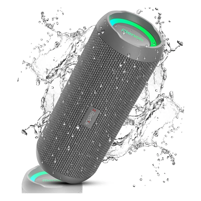 Cassa Bluetooth Rienok Potente Portatile IPX7 Impermeabile - Speaker Bassi Potenti - Stereo Senza Fili - 53 Luce LED - Grigio
