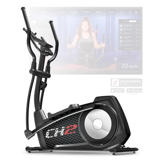 Sportstech CX2 Crosstrainer für Zuhause, Stromgenerator, Deutsches Qualitätsunternehmen, Interaktive Videoevents, Multiplayer-App, Ergometer, 27 kg Schwungmasse