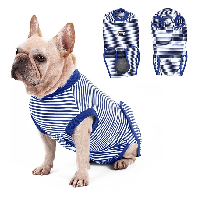 Vanansa Dog Surgical Suit - MediumLarge - Recovery After Surgery - Striped Blue