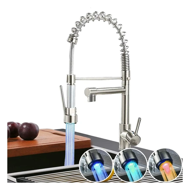 Grifo cocina LED extrable 360 giratorio - Agua fra y caliente - Grifos fregadero