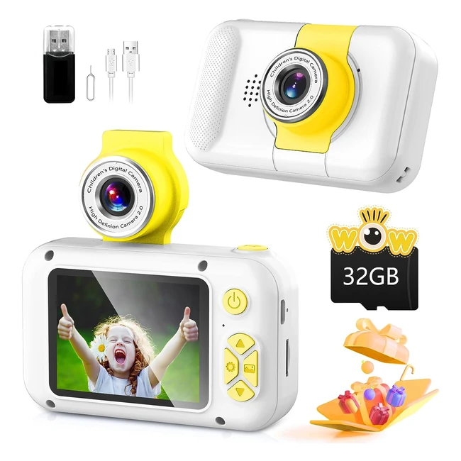 Appareil photo enfant Arnssien - 24 pouces IPS - Objectif 180 - Cadeau fille garçon 3-10 ans