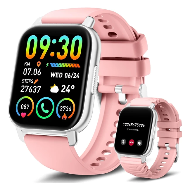 Reloj inteligente mujer con llamada 185 Smartwatch - 112 modos deportivos - Pulsera actividad con pulsmetro - Monitor de sueo - Impermeable IP68 - 2 correas - Smart watch para iOS Android - Rosa