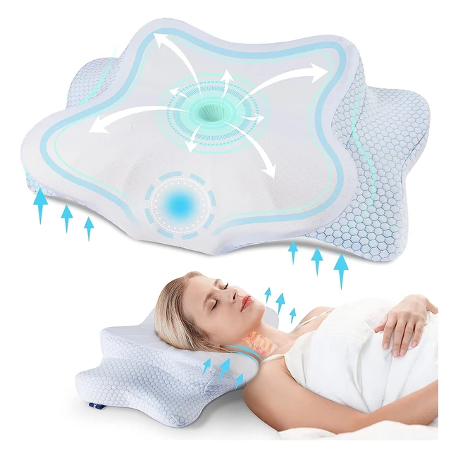 Oreiller Ergonomique Cervical Donama - Mousse à Mémoire de Forme - Soutien Optimal pour le Cou et le Dos - Housse Respirante Incluse