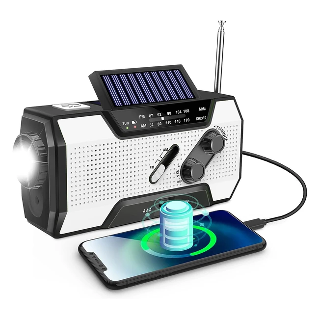 Emergency Wind Up Radio Solar Crank AMFM Weather Radio with 2000mAh Power Bank