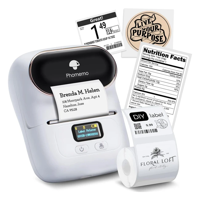 Etiquetadora Bluetooth Portátil M110 - Impresora de Etiquetas Térmica Inalámbrica para iOS y Android - Impresora de Códigos de Barras para Ropa, Joyería, Comercio Minorista, Hogar