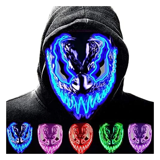 LED Purge Maske im Dunkeln leuchtend - Karneval Maske für Herren und Damen - Halloween Party Fasching Cosplay Dekoration