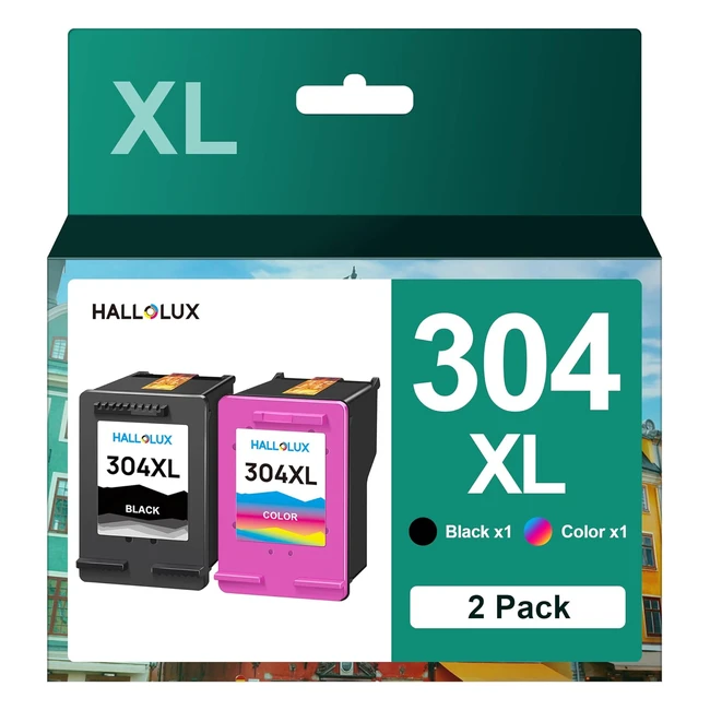 Hallolux 304XL Remanufactured Ink Cartridges for HP 304 - Black & Tricolor - Envy 5010 5020 5032 - Deskjet 3760 3762 2600 - 2 Pack