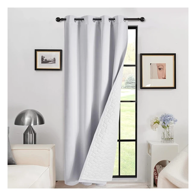 Deconovo Thermal Room Darkening Curtain - 90 Inch Drop - Silver Grey - Noise Reducing - 1 Panel