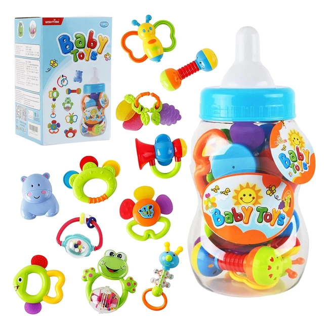 Sonajeros de Bebé Hanmun - Juguetes de Mordedor Infante - Conjunto de Sonajero con Caja de Almacenamiento - Regalo para Bebés de 0-12 Meses