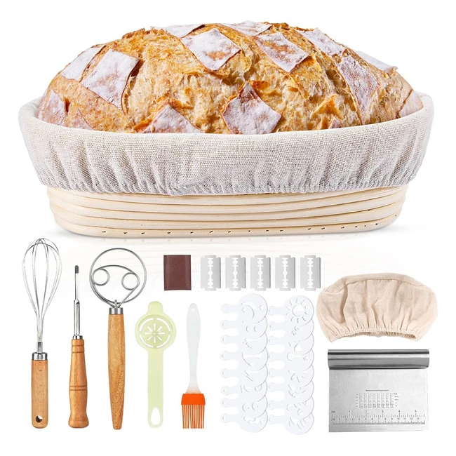 Familybox Set Cestino Lievitazione Pane Fatto in Casa 31 Portapane Ovale Diametro Cestino Lino Spatola Ricette