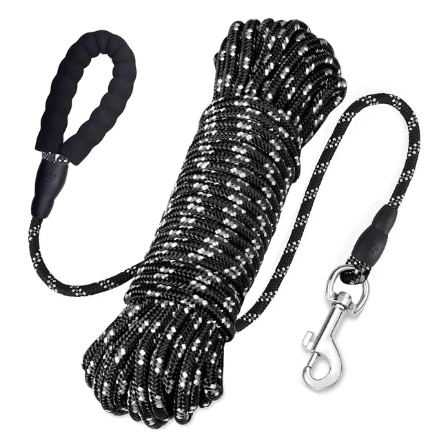 Longe pour chien 5m 10m 20m 30m - Laisse corde avec poignée rembourrée - Pour chiens de toutes tailles - Noir