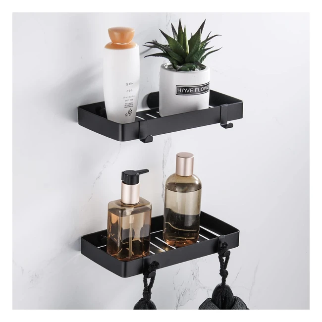 Estantería Ducha Sin Taladros - Dufu - Pared Acero Inoxidable - Estante Baño Adhesivo - 2 Piezas Negro