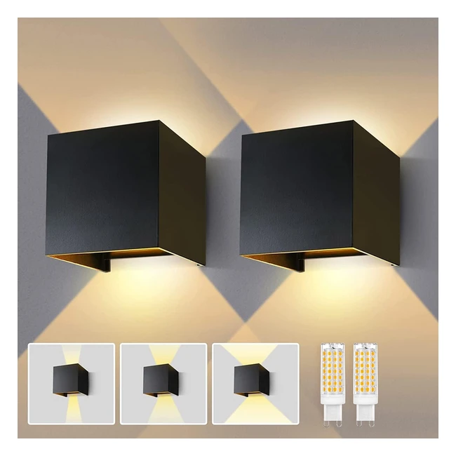 Applique murale extérieur Lureshine 2 pack - Blanc chaud 3000K - Ampoule LED G9 remplaçable