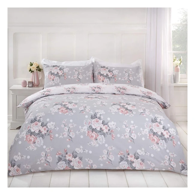 Copripiumino Dreamscene English Rose, Reversibile, Floreale, Grigio Cipria, 3 Pezzi Matrimoniale