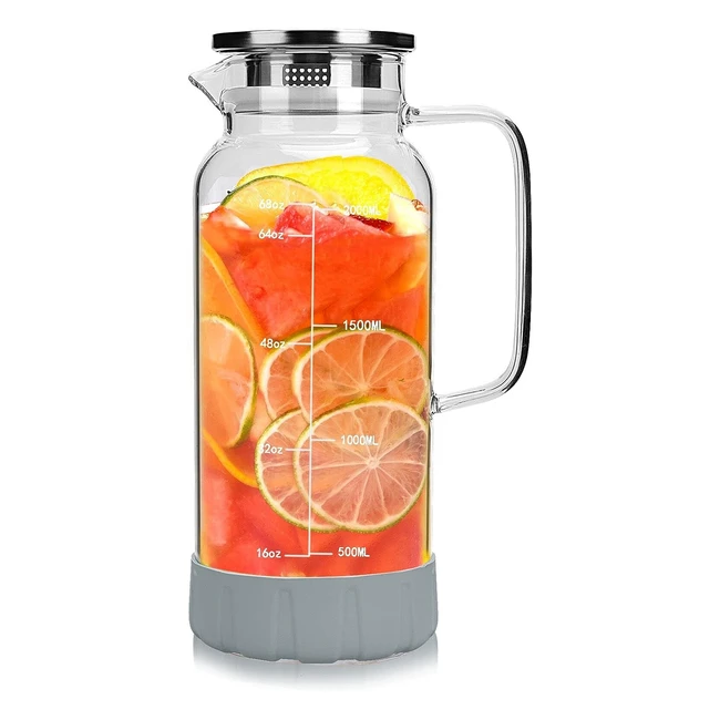 Brocca d'acqua in vetro BOQO, 64 oz/2000 ml, con coperchio e scala precisa