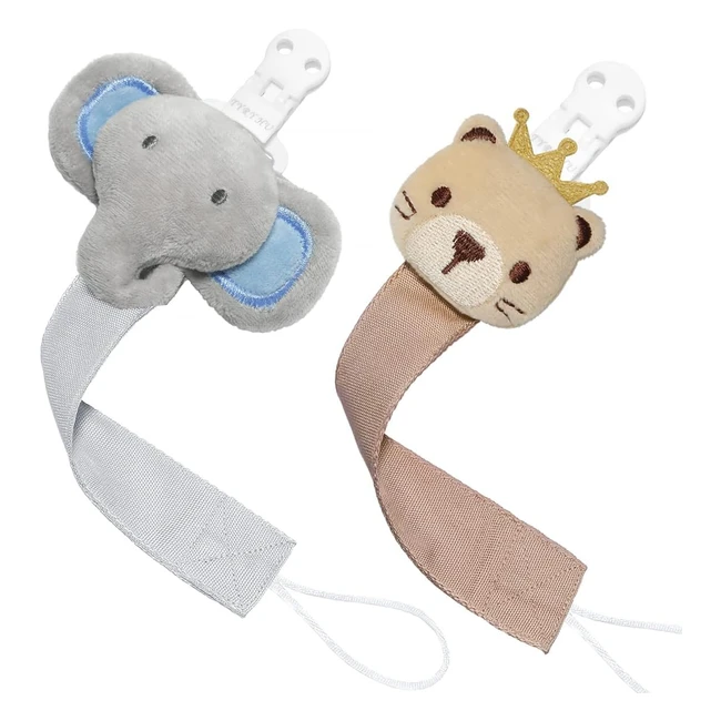 Attache sucette pour garçons et filles - Lot de 2 - BB Animaux - Chaîne sangle souple - Universel