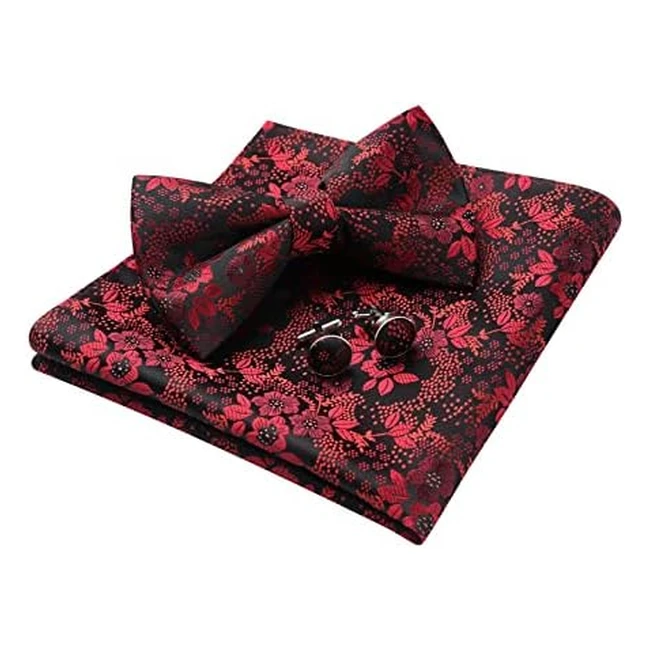 HISDERN Paisley Bow Tie Set - Pre-tied, Pocket Square, Cufflinks