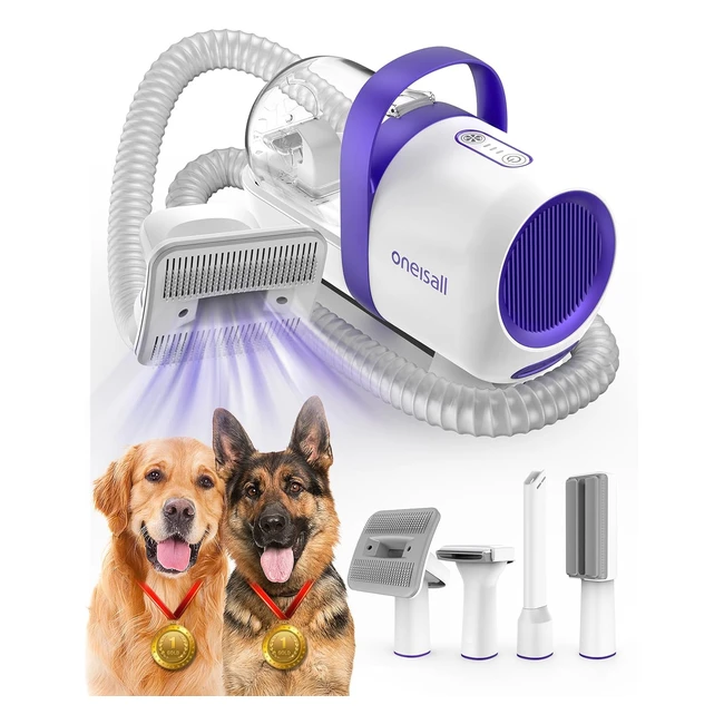 Oneisall Dog Grooming Vacuum Kit - 99% Pet Hair Removal - Includes 4 Grooming Tools