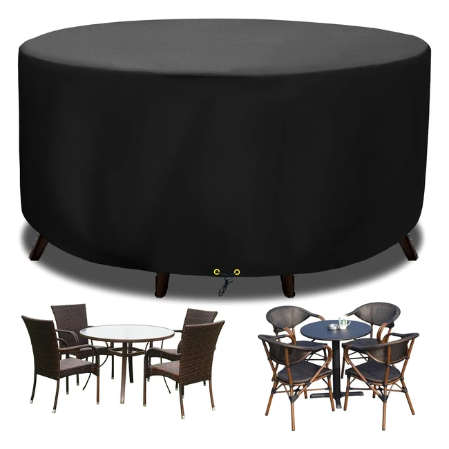 Funshot Round Garden Furniture Covers - Waterproof, Windproof, Anti-UV, Heavy Duty - 420D Oxford Outdoor Circular Patio Table Set Cover - 250x90cm - Black